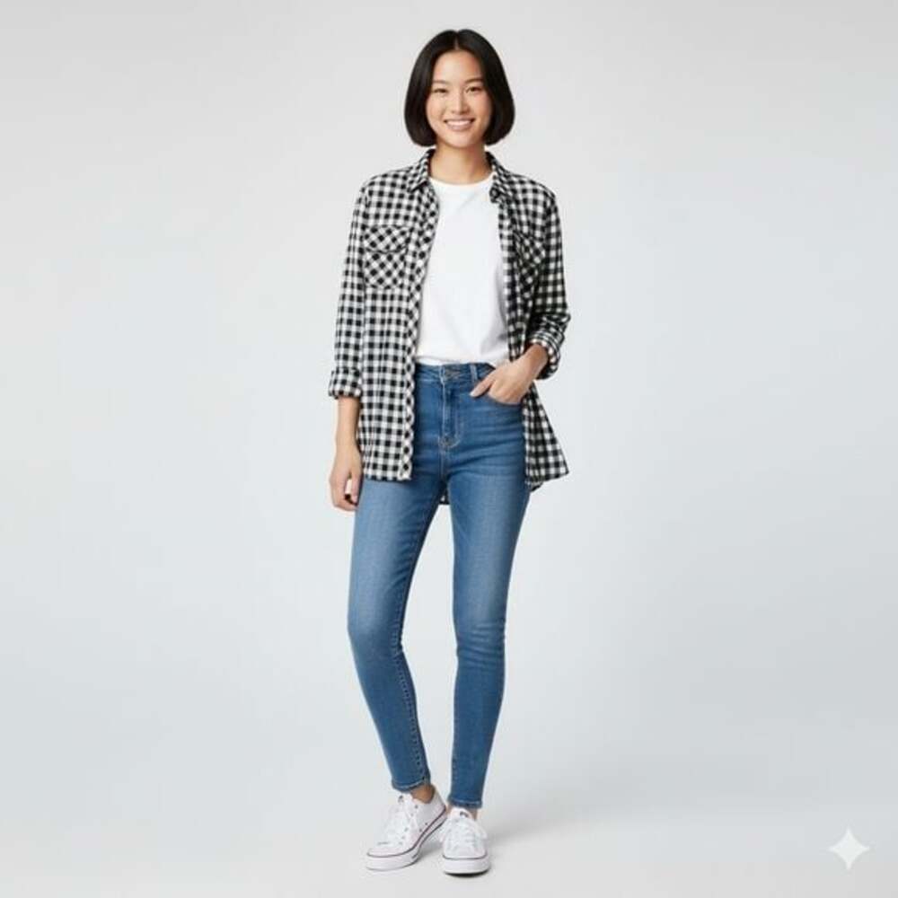 Croft and Barrow Black and White Plaid